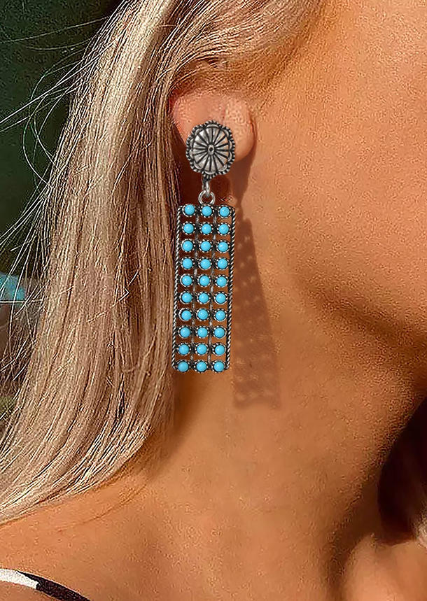 

Turquoise Geometric Floral Alloy Stud Earrings, Cyan, 518060