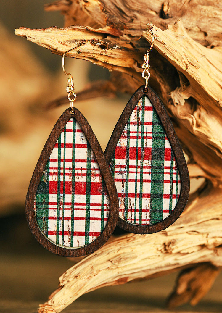 

Buffalo Plaid Water Drop Wooden Earrings, Multicolor, 518088