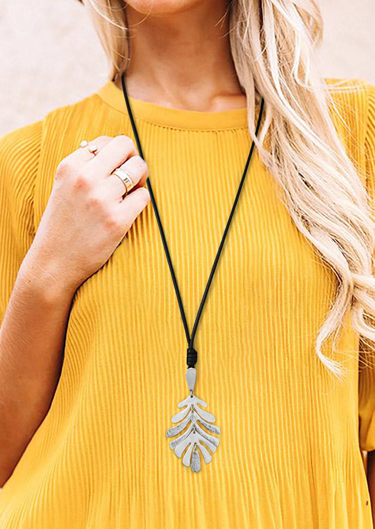 

Leaf Pendant Long Sweater Chain Necklace, Silver, 517772