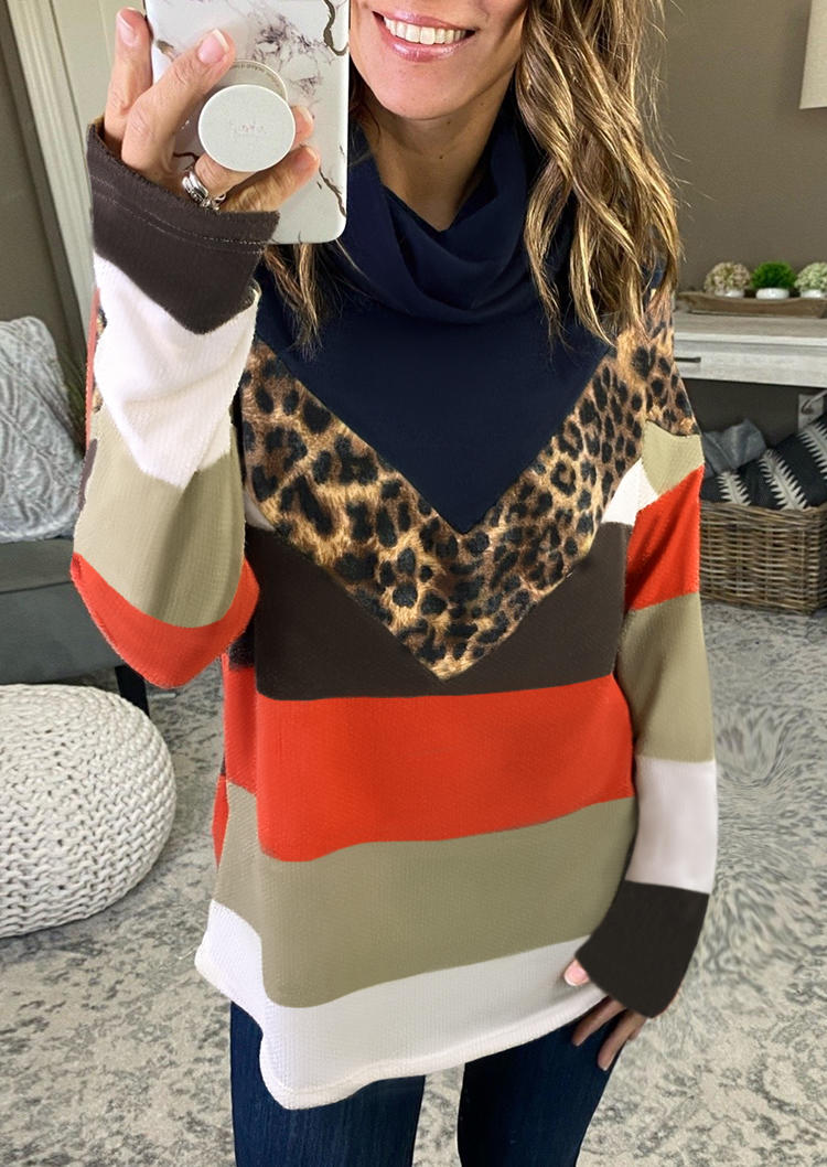 

Leopard Striped Cowl Neck Blouse, Multicolor, 517825