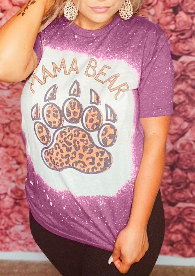 

Mama Bear Paw Leopard Bleached T-Shirt Tee - Purple, 517876