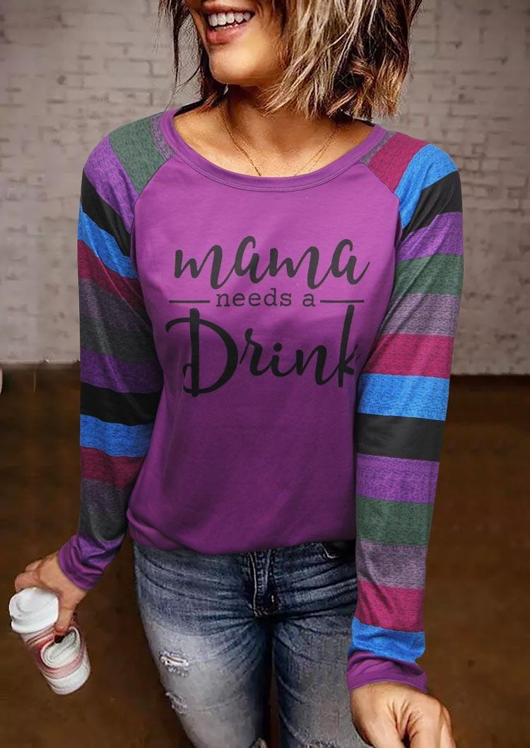 

Mama Needs A Drink Color Block T-Shirt Tee - Purple, 517939