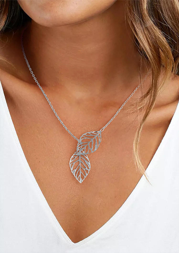 

Fashion Leaf Asymmetric Chain Necklace, Silver, 517990