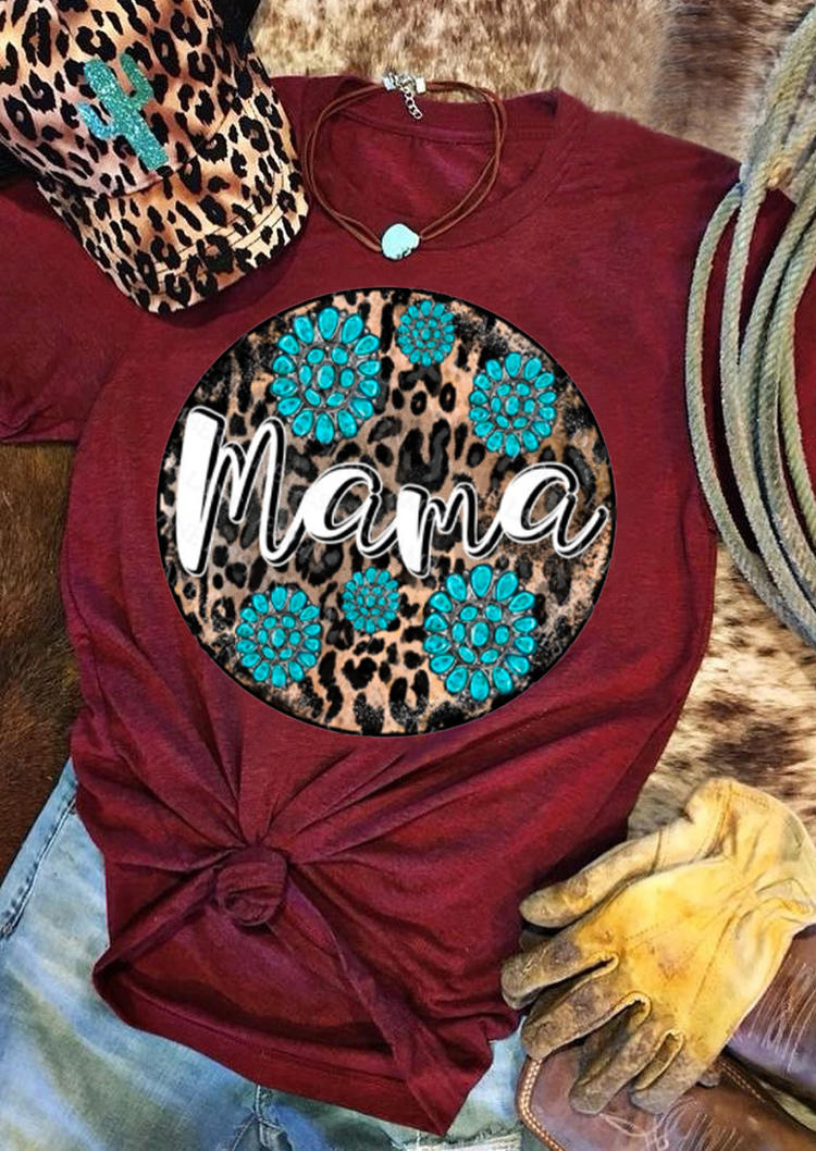 

Mama Leopard Turquoise T-Shirt Tee - Burgundy, 518083