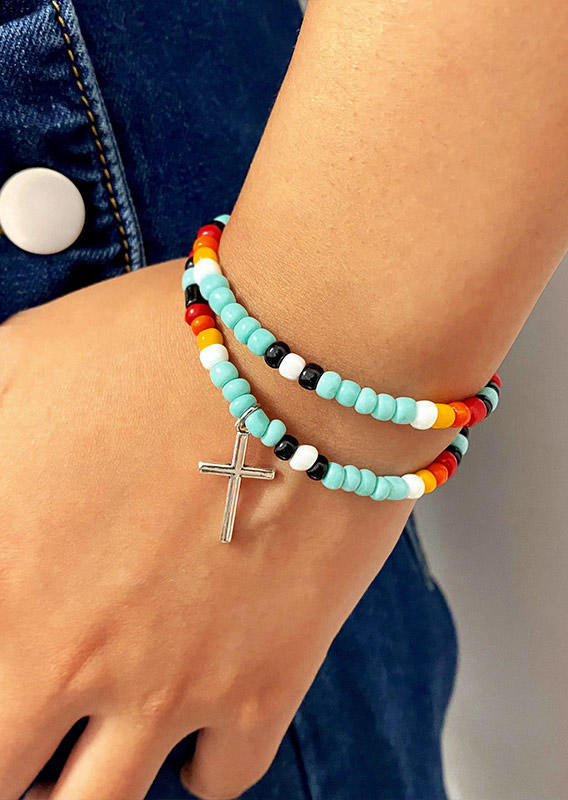 

Colorful Beading Cross Leaf Bohemian Bracelet, Pattern1;pattern2, 518113