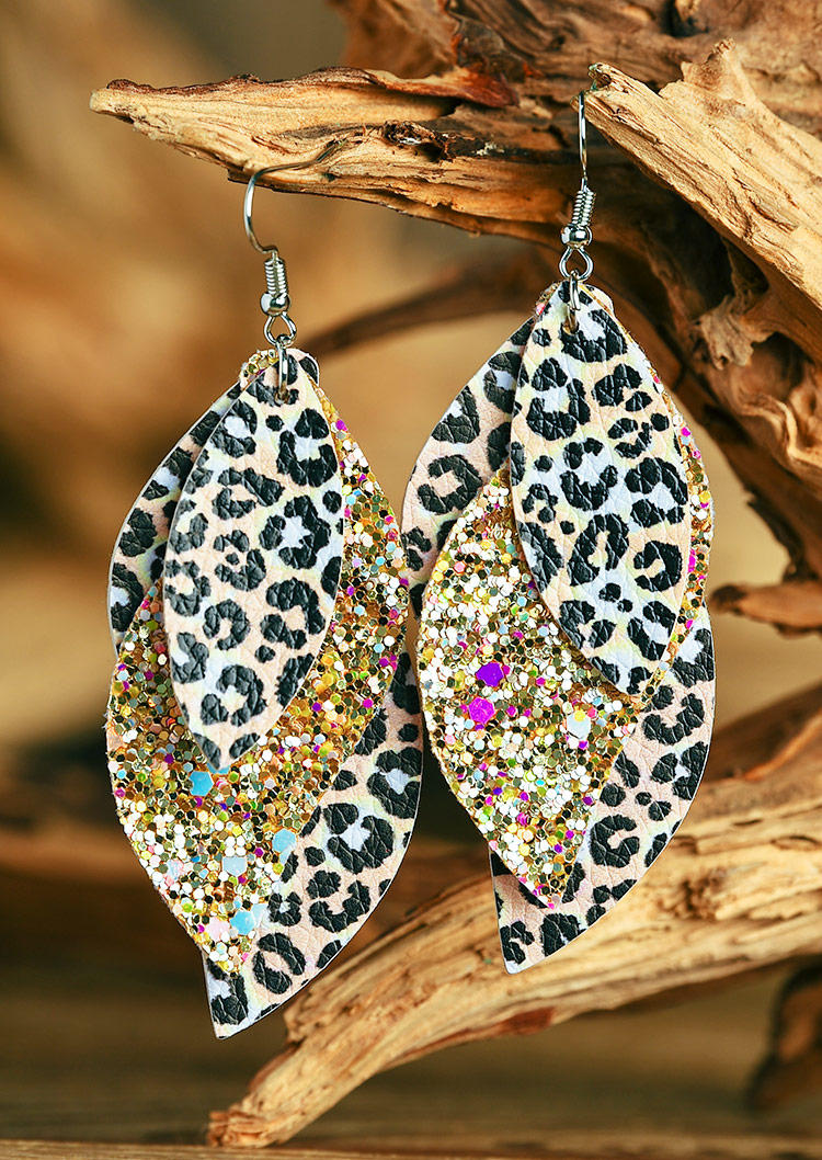 Colorful Leopard Sequined Leather Earrings
