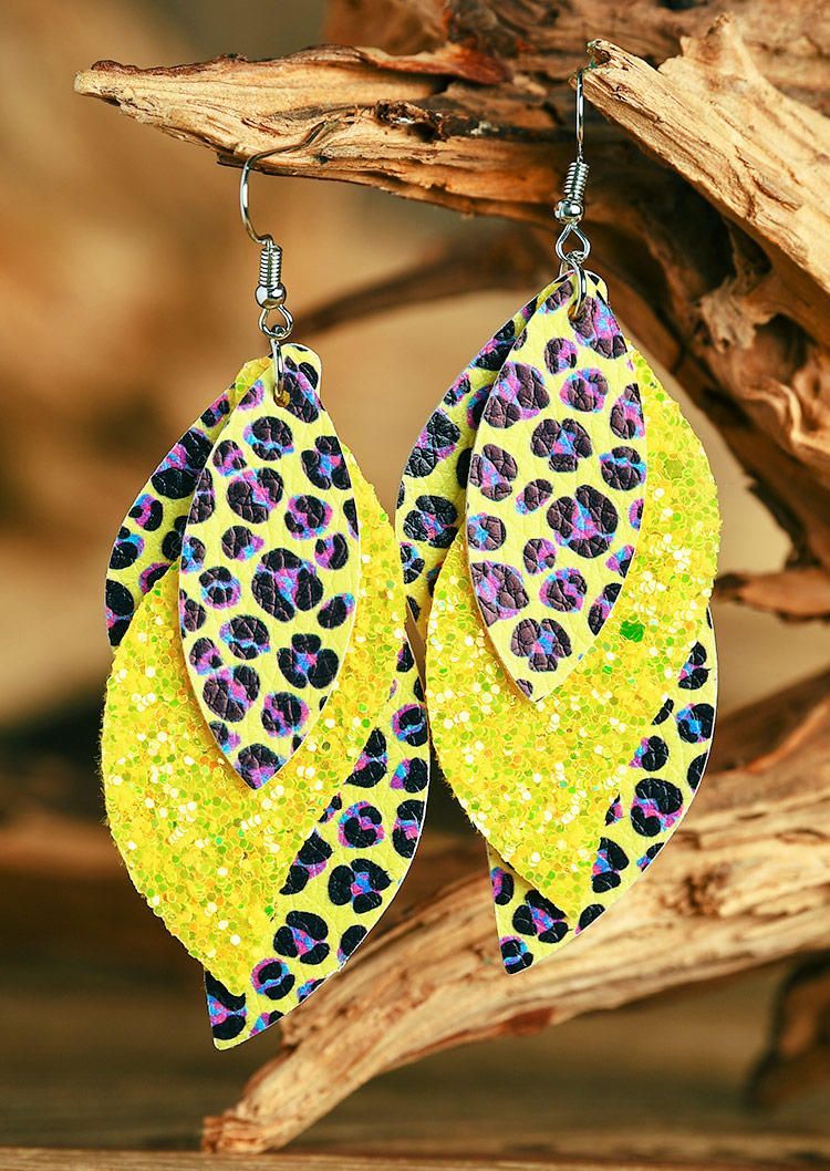 Colorful Leopard Sequined Leather Earrings