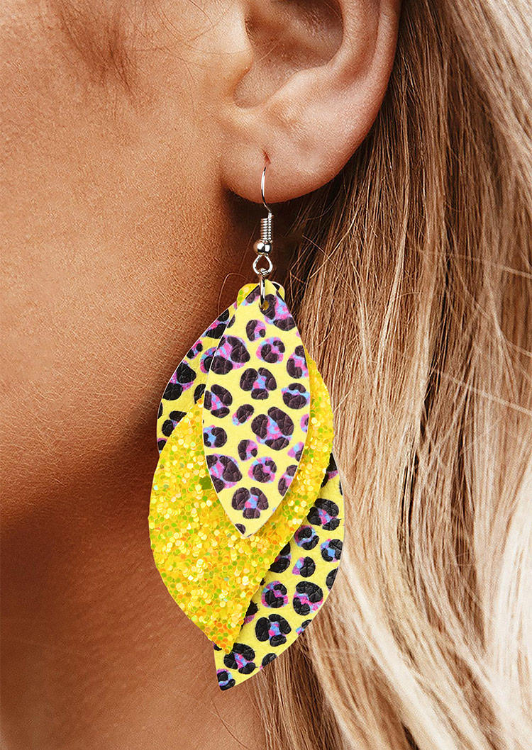 Colorful Leopard Sequined Leather Earrings