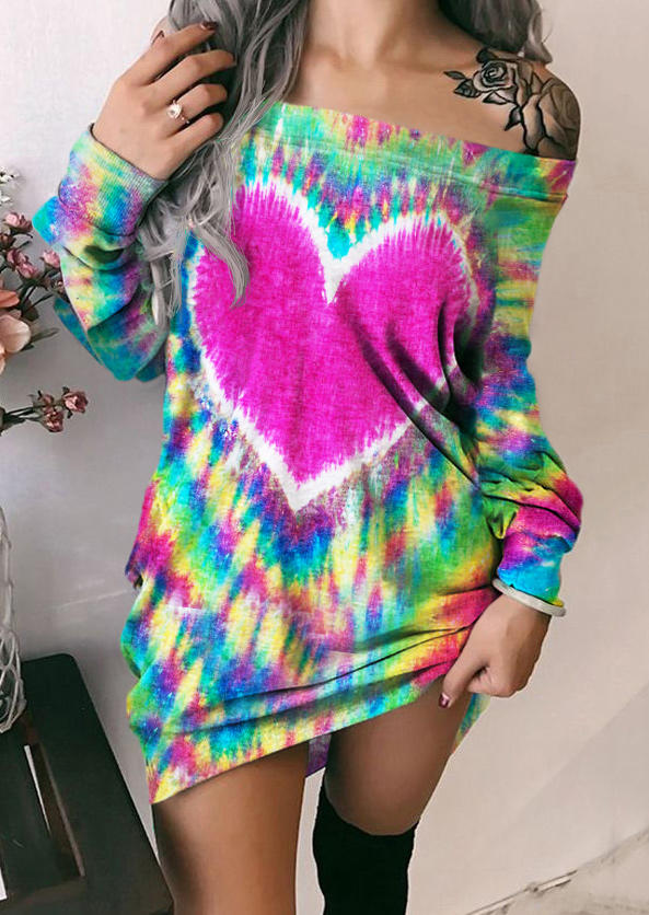 Tie Dye Heart Off Shoulder Mini Dress