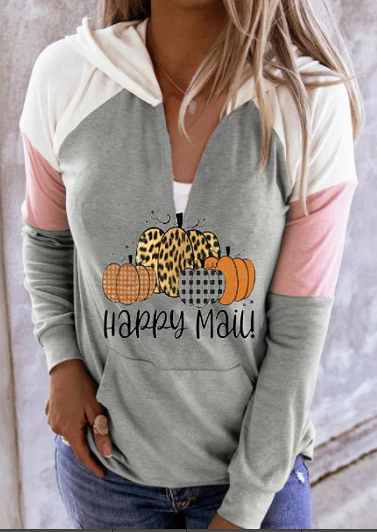 

Happy Mail Pumpkin Color Block Leopard Plaid Hoodie, Multicolor, 518238
