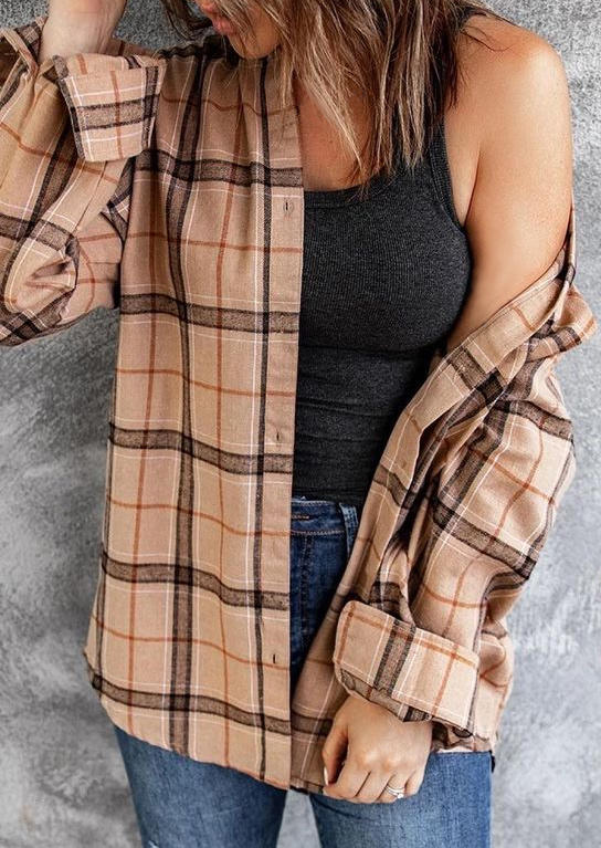 

Plaid Button Long Sleeve Shirt Coat, 518247