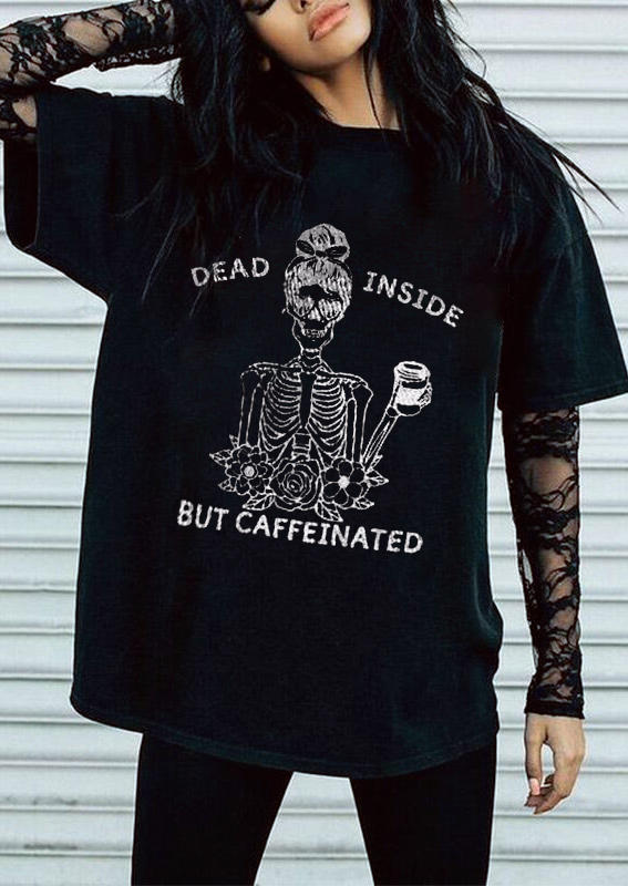 Halloween Dead Inside Skeleton T-Shirt Tee - Black