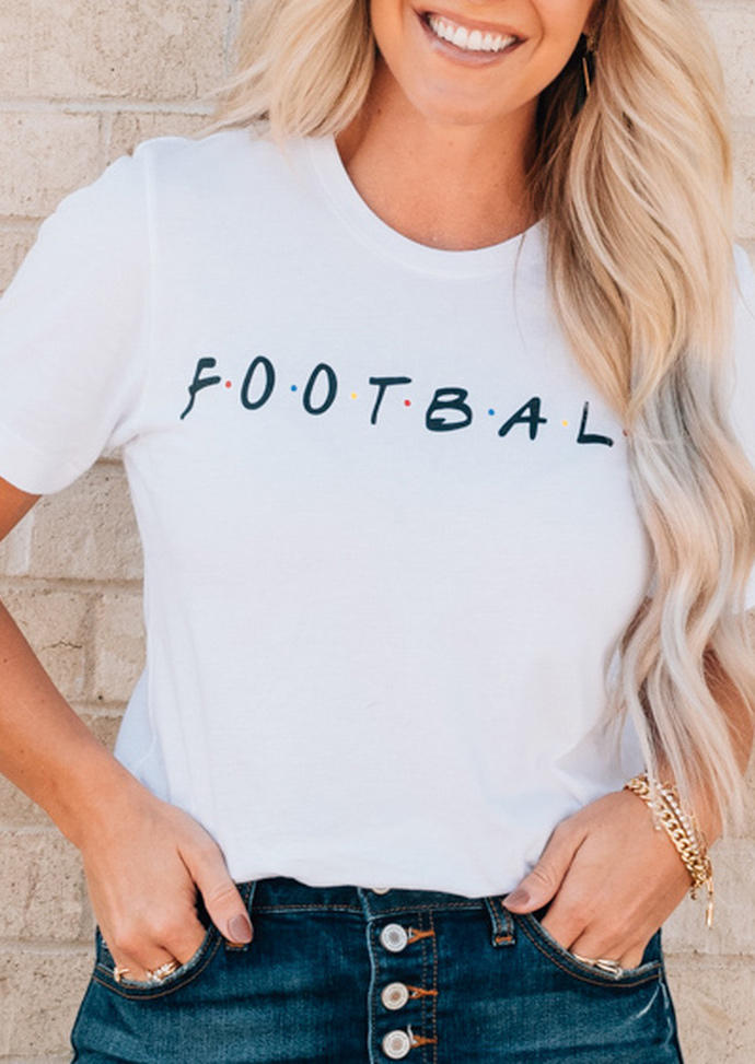 

Football O-Neck T-Shirt Tee - White, 518373
