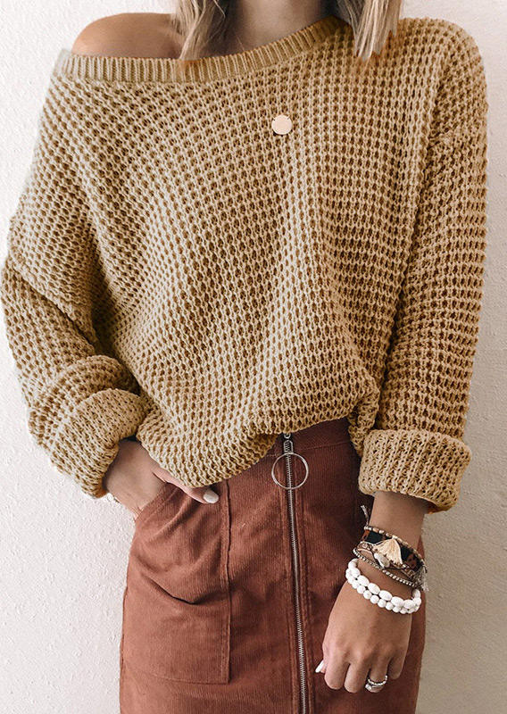 

Pullover Drop-shoulder Long Sleeve Sweater - Khaki, 518382