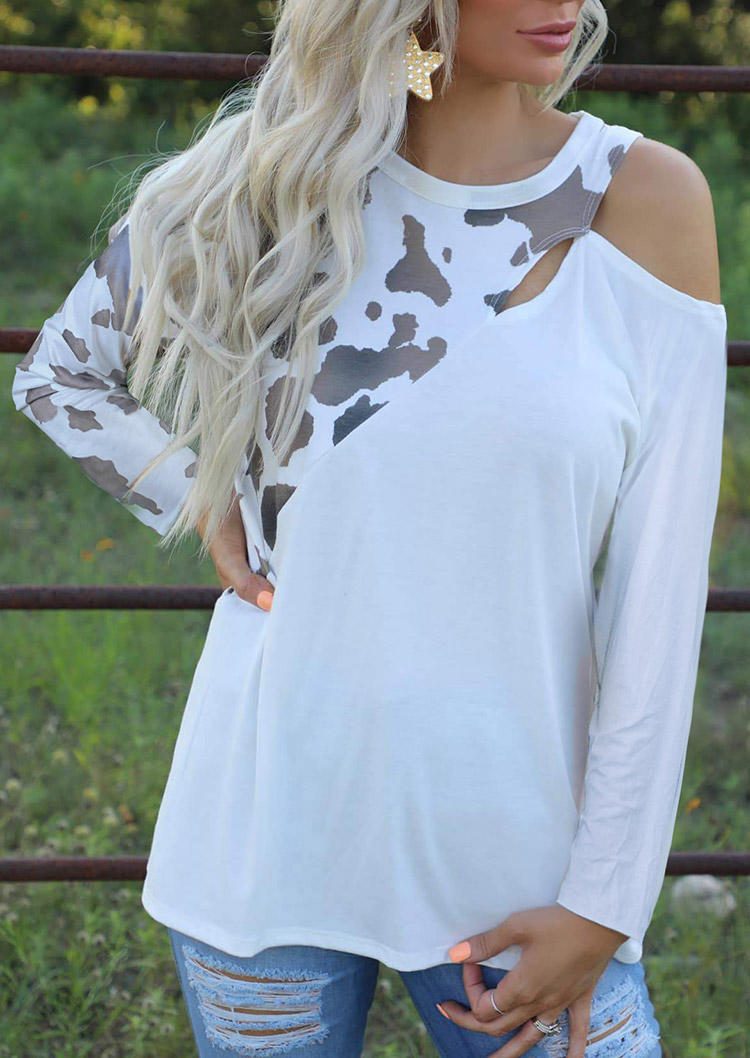 

Cow One Sided Cold Shoulder Blouse - White, 516885