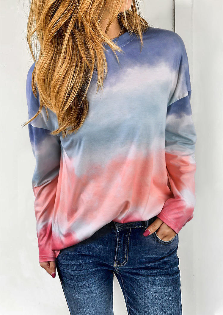 

Colorful Gradient Long Sleeve O-Neck Blouse, Multicolor, 517629