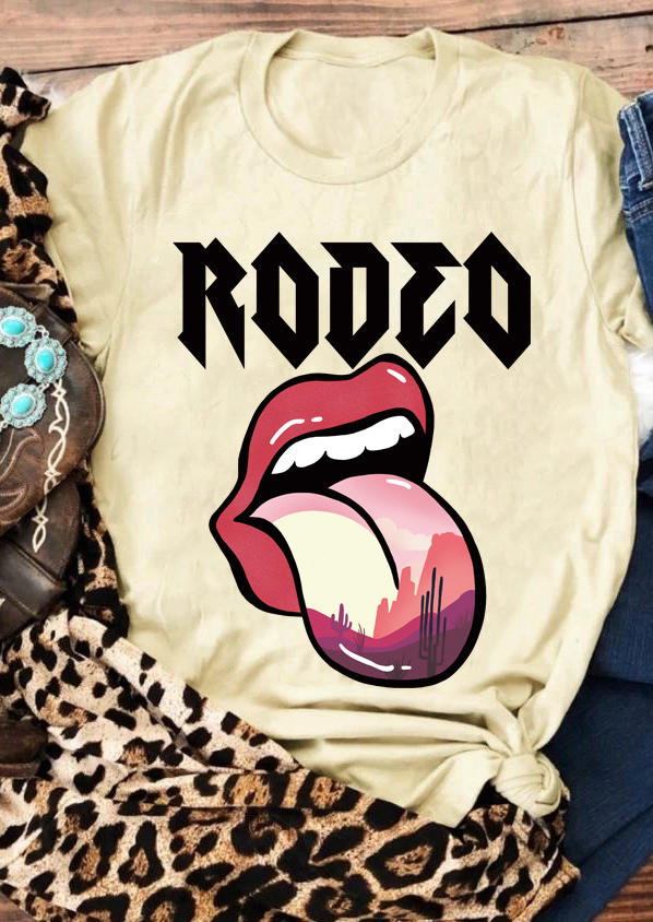 Rodeo Cactus Lips Tongue T-Shirt Tee - Light Yellow