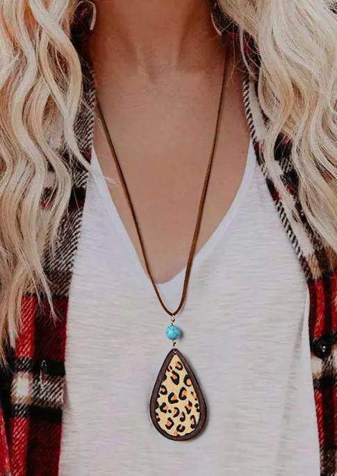 

Leopard Cow Turquoise Water Drop Long Sweater Necklace, Pattern1, 518313
