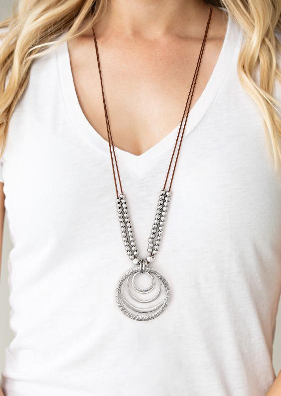 

Beading Circle Multi-Layered Pendant Necklace, Brown, 518336