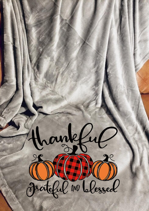 

Thankful Grateful And Blessed Plaid Pumpkin Blanket, Gray, 518342