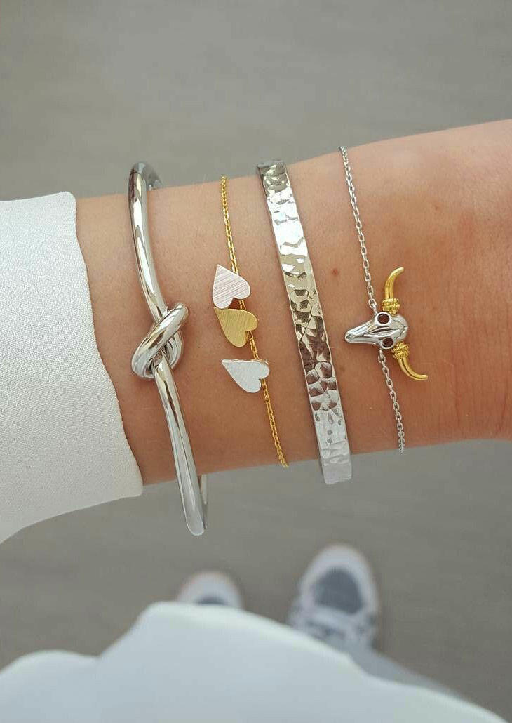 

4Pcs Steer Skull Love Heart Tie Bracelet Set, Silver, 518388