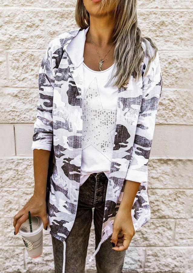 

Camouflage Drawstring Hooded Long Sleeve Coat, Multicolor, 518395