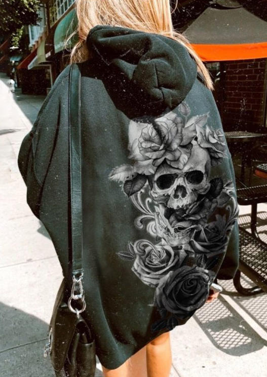 

Halloween Skull Rose Hoodie - Black, FZ005248