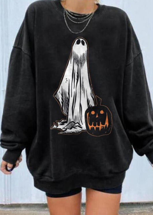 

Halloween Pumpkin Face Ghost Sweatshirt - Black, FZ005301