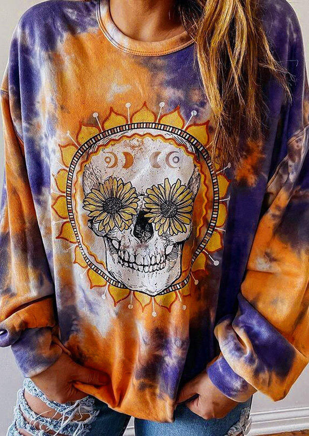 

Tie Dye Skull Sunflower Moon Sweatshirt, Multicolor, 517267