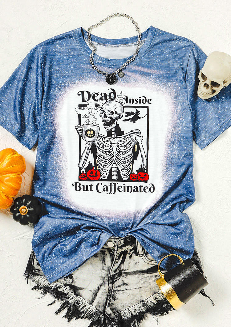 

Dead Inside Pumpkin Skeleton T-Shirt Tee - Blue, 517980