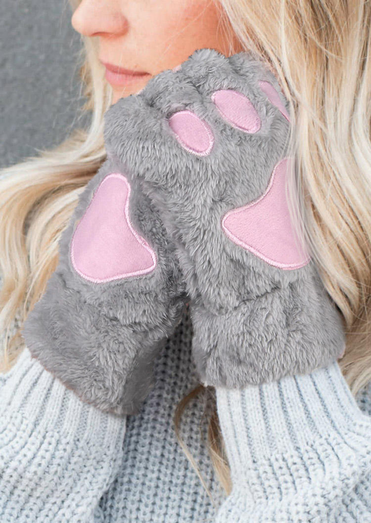 

Cat Paw Plush Warm Fingerless Gloves, Gray, 518196