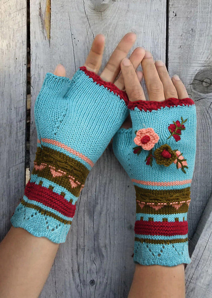 

Vintage Ethnic Style Floral Fingerless Gloves, Blue, 518198