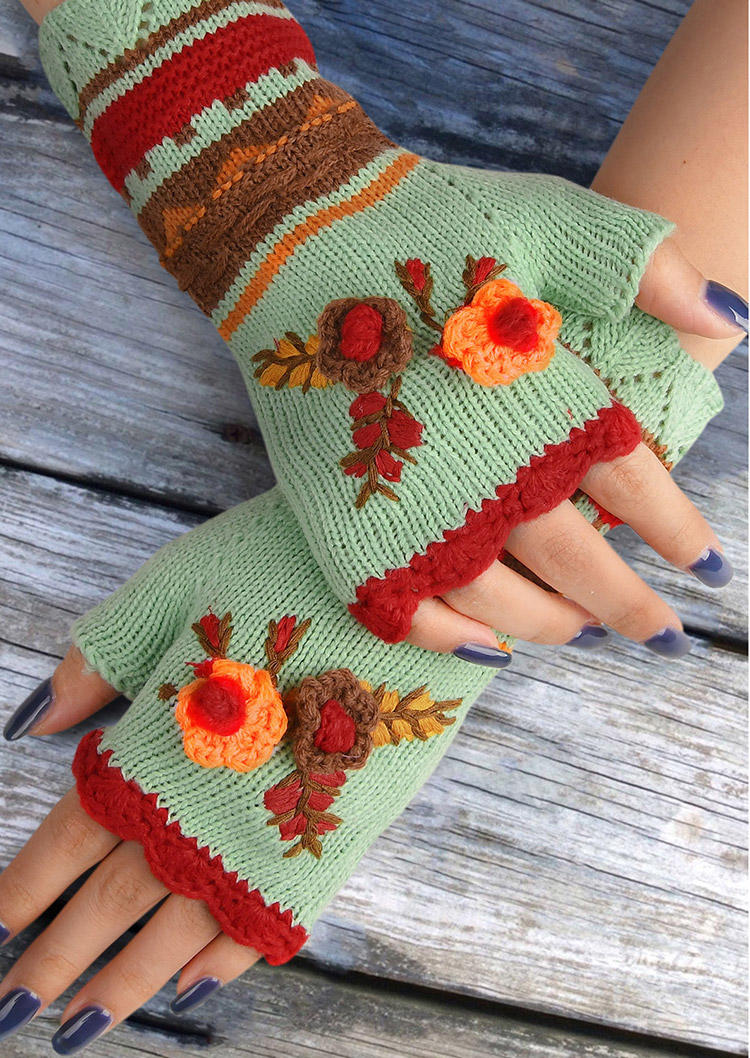 Vintage Ethnic Style Floral Fingerless Gloves