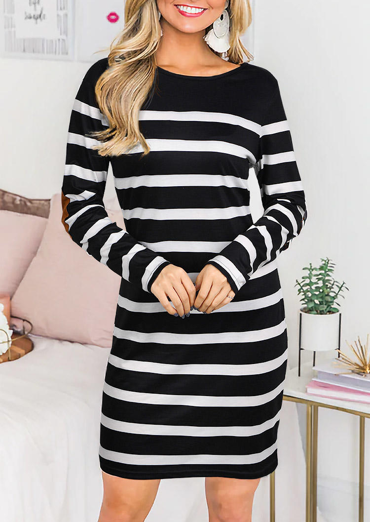 

Splicing Striped Long Sleeve Mini Dress, Multicolor, 518239