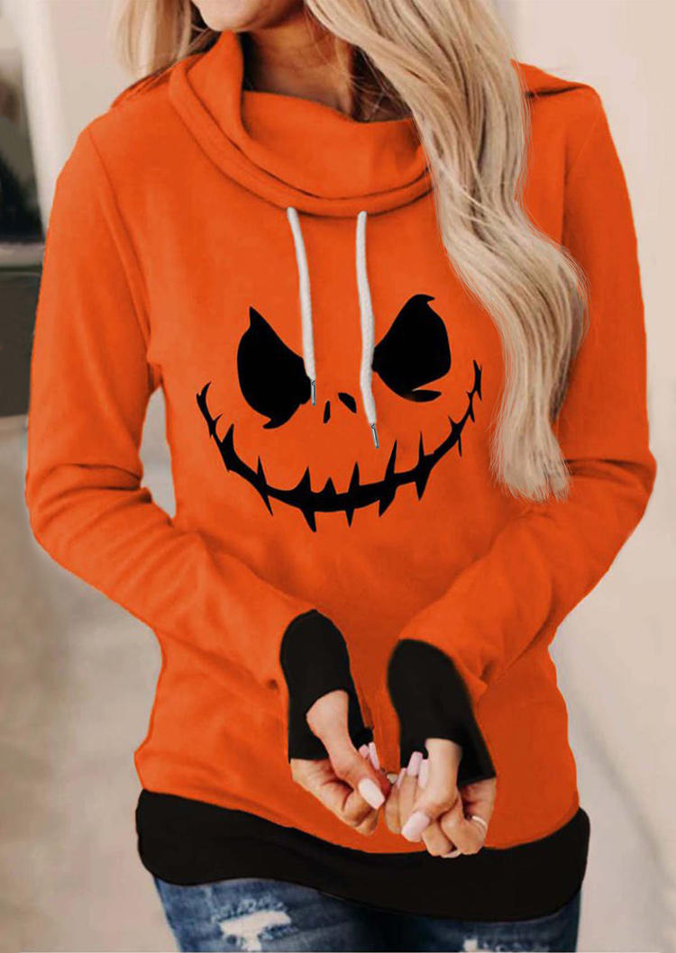 

Pumpkin Face Cowl Neck Sweatshirt - Orange, 518332
