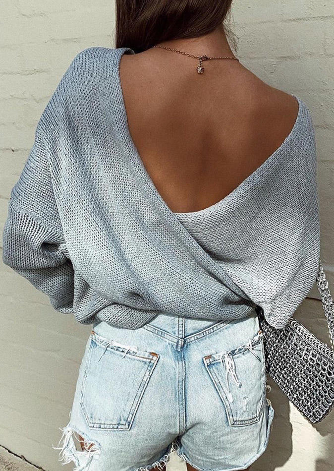 

Wrap Long Sleeve Sweater - Gray, 518475