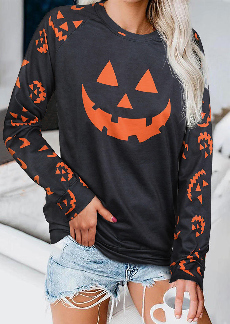 

Halloween Pumpkin Face Long Sleeve Sweatshirt - Dark Grey, Gray, 517995