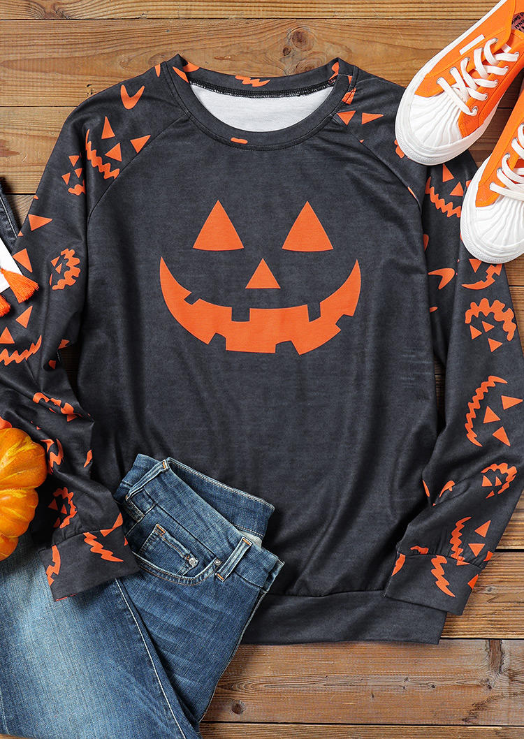 Pumpkin Face Long Sleeve Sweatshirt - Dark Grey