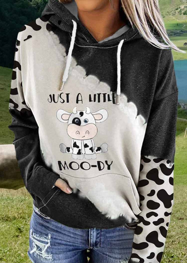 

Just A Little Cow Kangaroo Pocket Long Sleeve Hoodie, Black, 518082