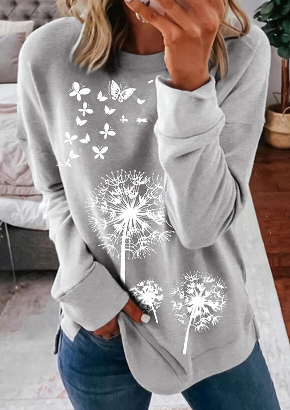 

Butterfly Dandelion Long Sleeve Sweatshirt - Gray, 518179