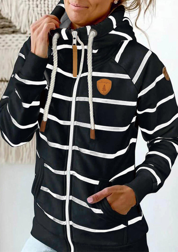 

Striped Pocket Long Sleeve Hoodie - Black, 518257