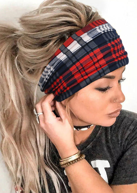 

Bohemian Plaid Elastic Sports Wide Headband, Red, 518317