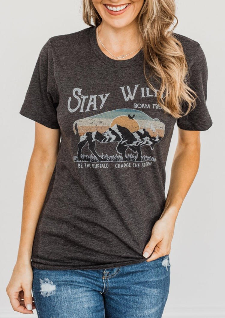 

Stay Wild Roam Graphic T-Shirt Tee - Dark Grey, 518490