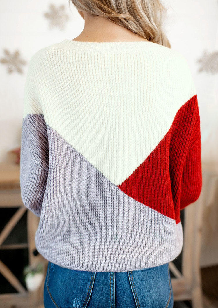 Color Block Long Sleeve O-Neck Sweater