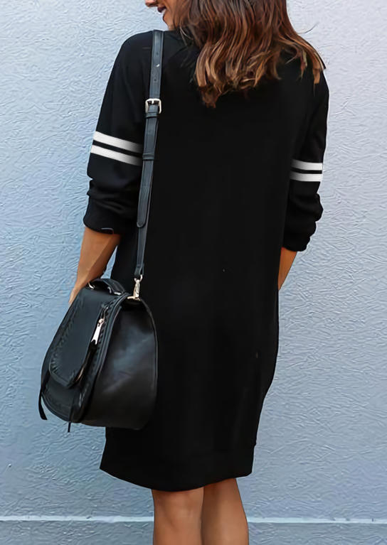 Lace Up Pocket Long Sleeve Mini Dress - Black