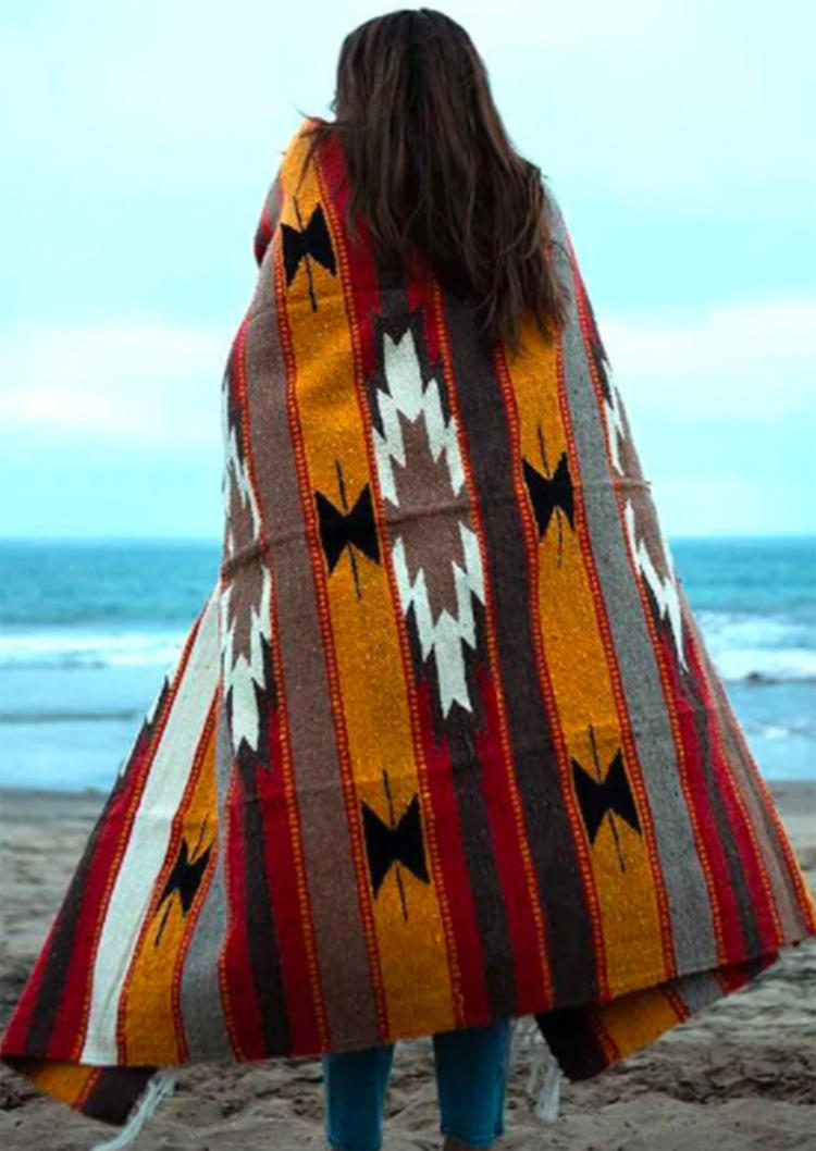 

Striped Geometric Tassel Mexico Blanket - Yellow, 518686