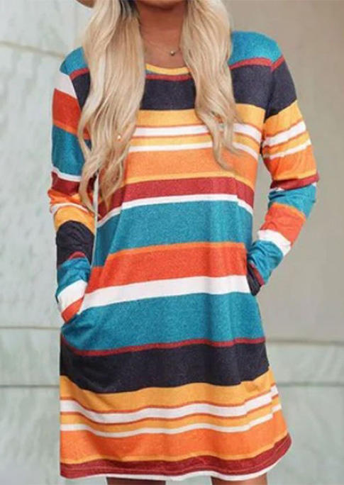 

Color Block Striped Pocket Mini Dress, Multicolor, 518687