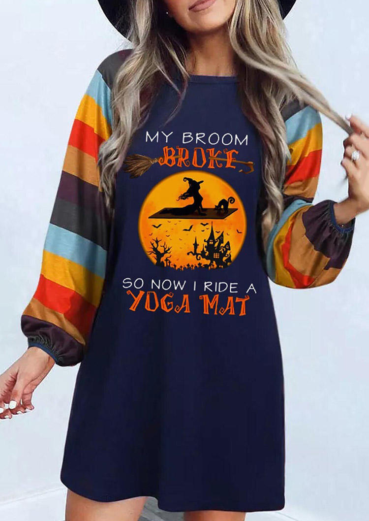 

Halloween Witch My Broom Broke Striped Mini Dress, Multicolor, 518698
