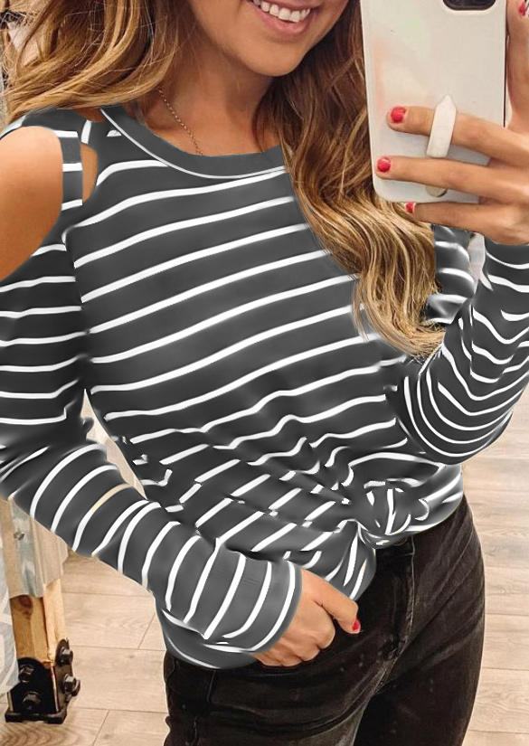 

Striped Criss-Cross Cold Shoulder Blouse, Multicolor, 518167