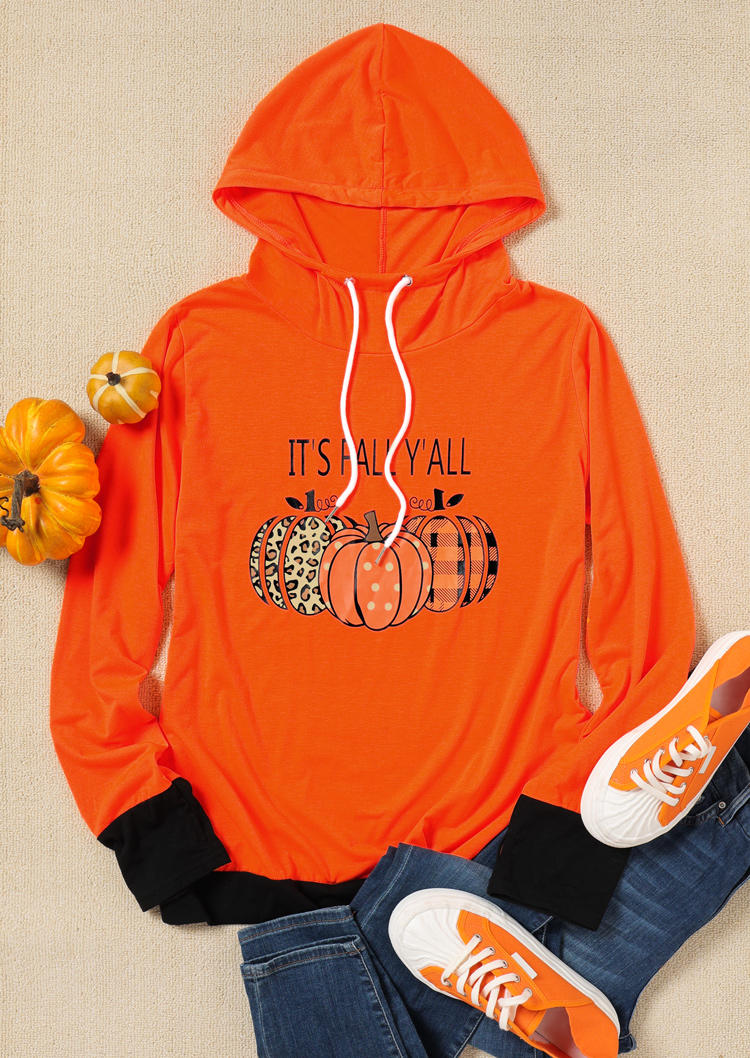 It's Fall Y'all Pumpkin Plaid Leopard Hoodie - Orange